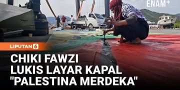 Lukis Layar Kapal Kemanusiaan Flotilla Bawa Pesan Palestina Merdeka oleh Chiki Fawzi