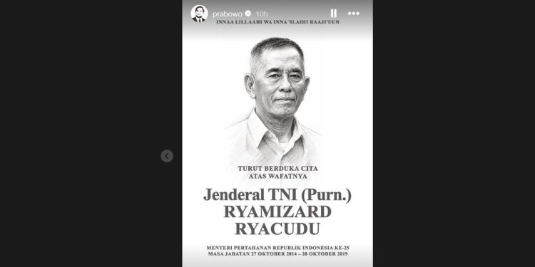 Ryamizard Ryacudu Meninggal Dunia, Prabowo Sampaikan Ucapan Duka Cita